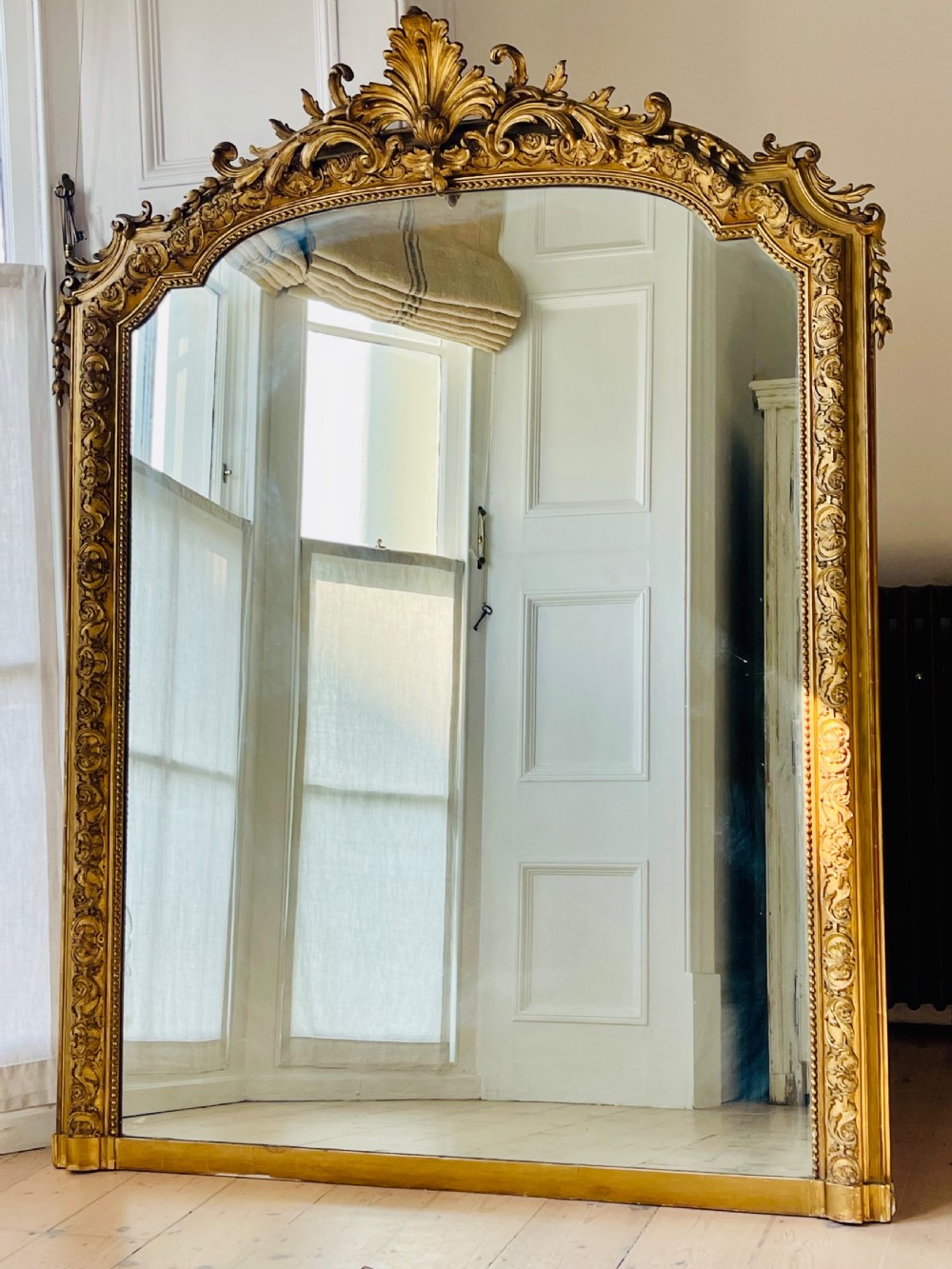 Large antique French gilt Louis XV mirror 
