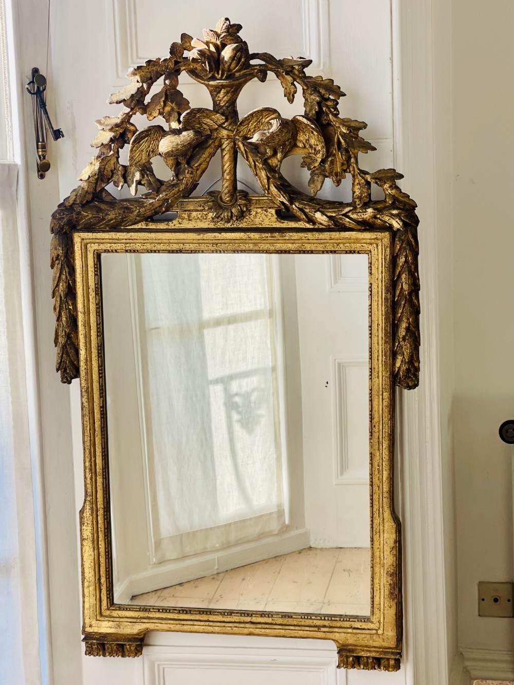 Antique French 18th century gilt wood marriage mirror
