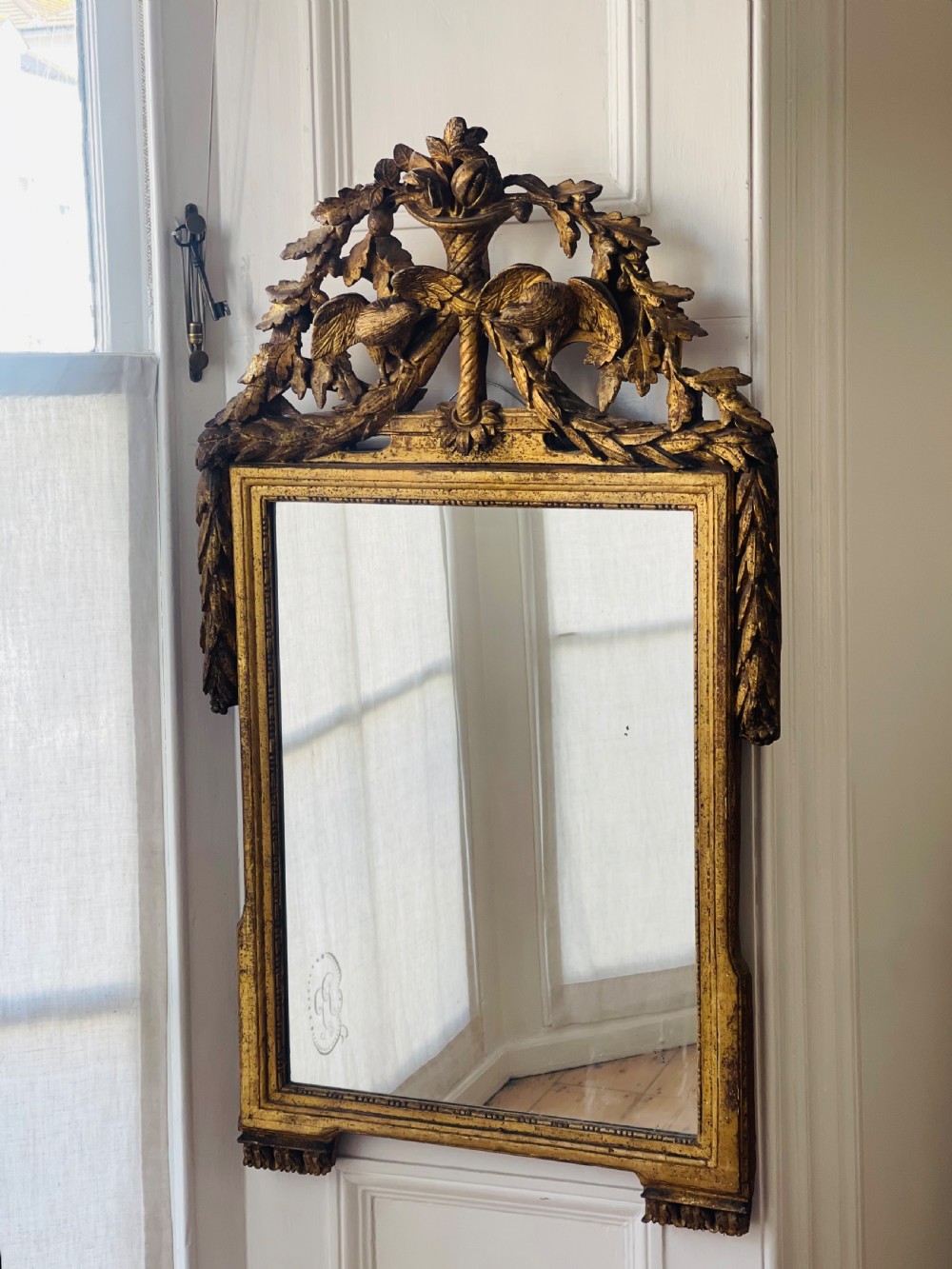 Antique French 18th century gilt wood marriage mirror View XI