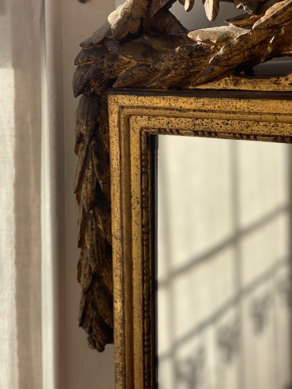 Antique French 18th century gilt wood marriage mirror View XIV