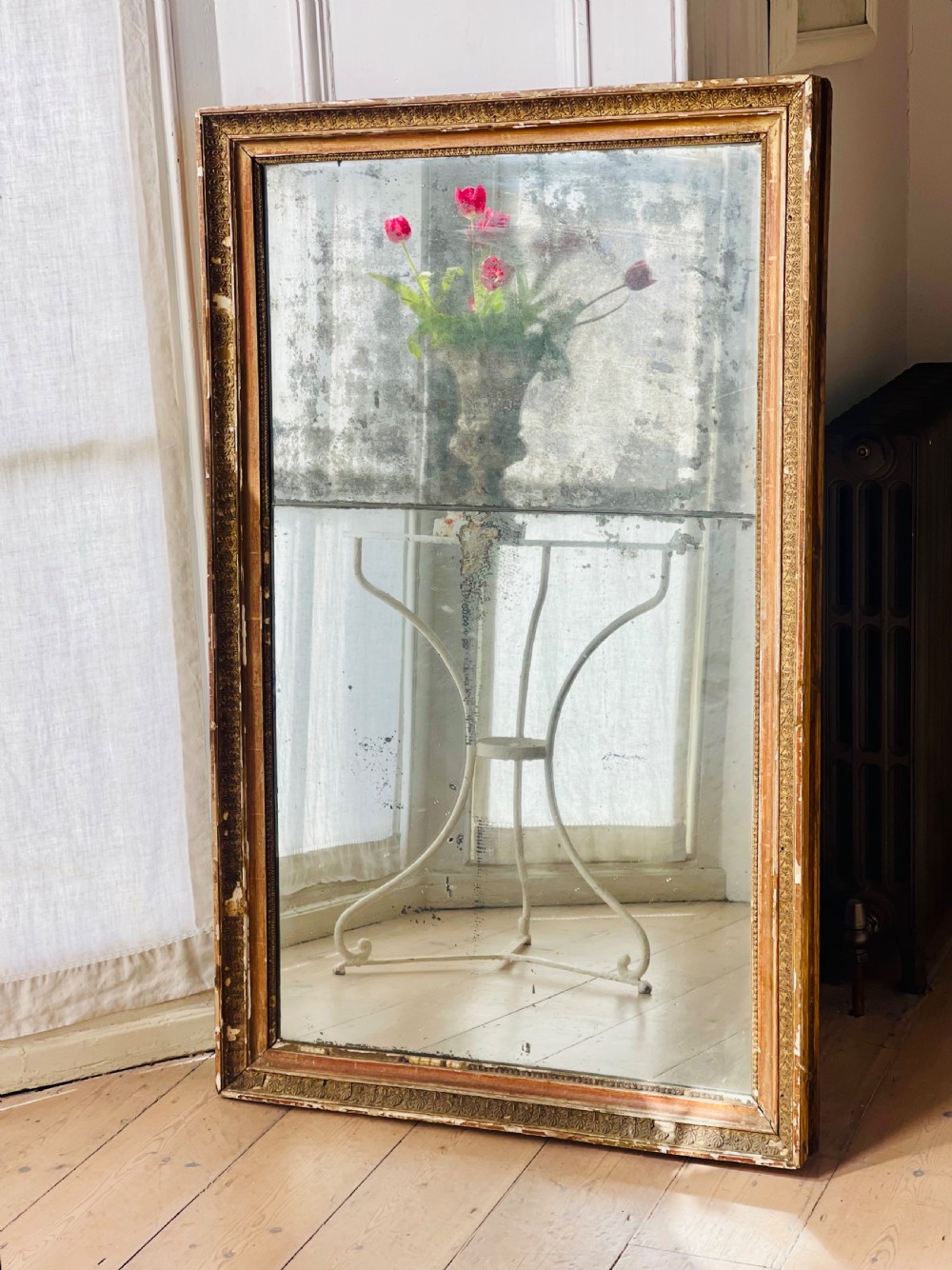 Antique French gilt Empire mirror - split mercury glass