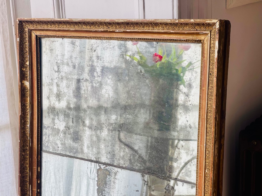 Antique French gilt Empire mirror - split mercury glass View III