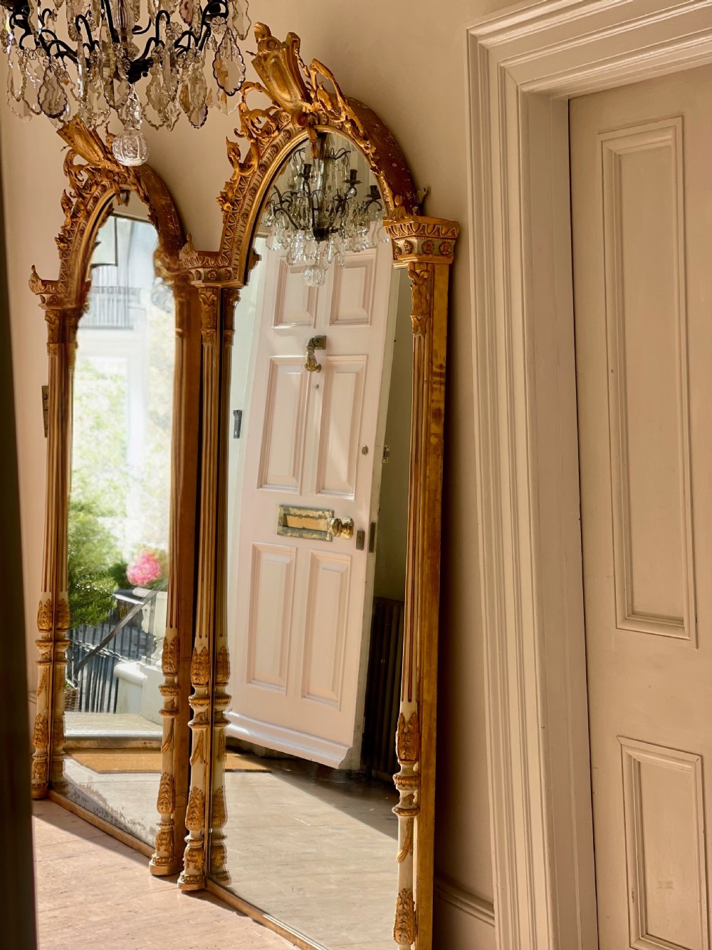 Pair of large antique French gilt mirrors - mercury glass