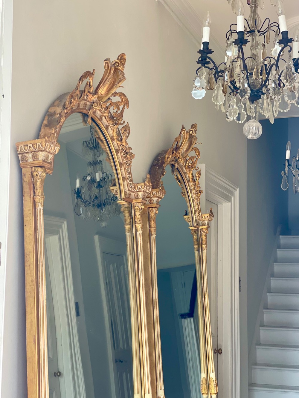 Pair of large antique French gilt mirrors - mercury glass View X