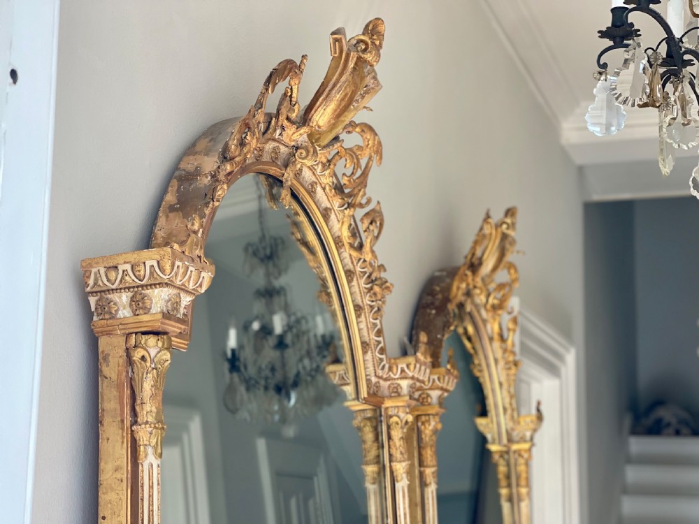 Pair of large antique French gilt mirrors - mercury glass View XI