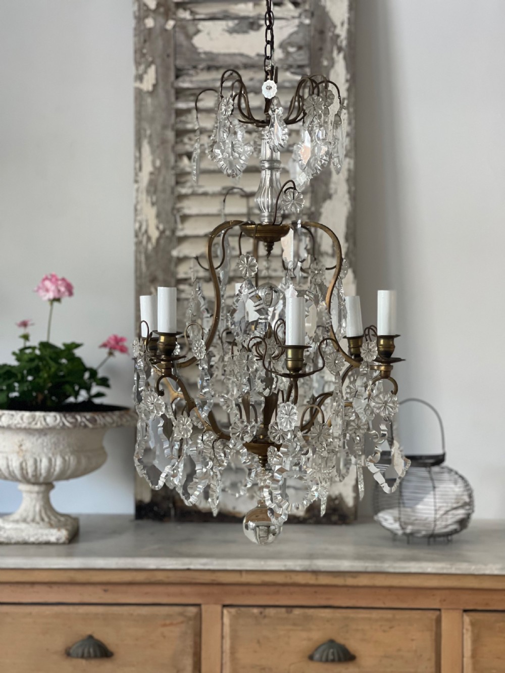 Antique French crystal cage chandelier