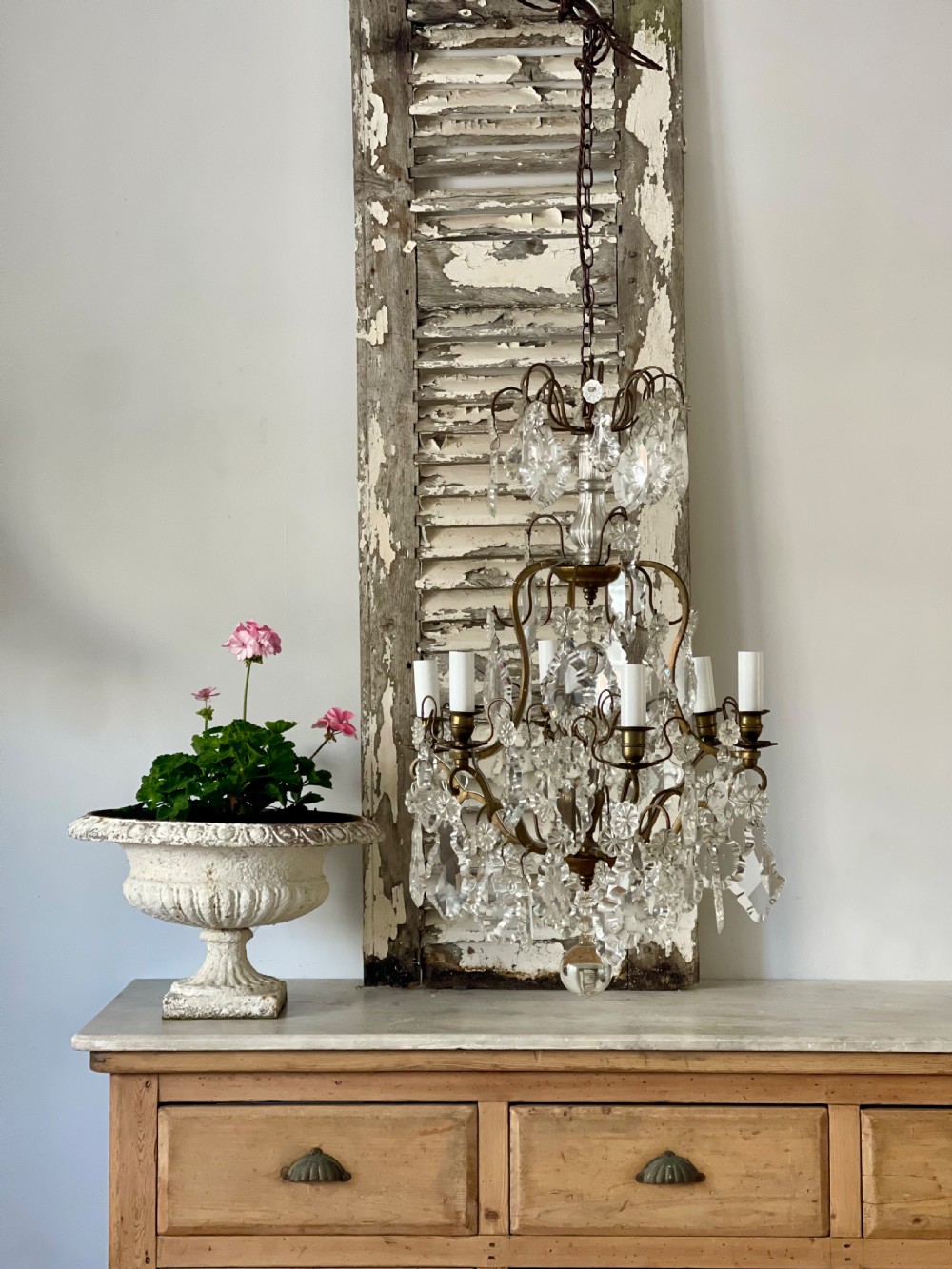 Antique French crystal cage chandelier View II