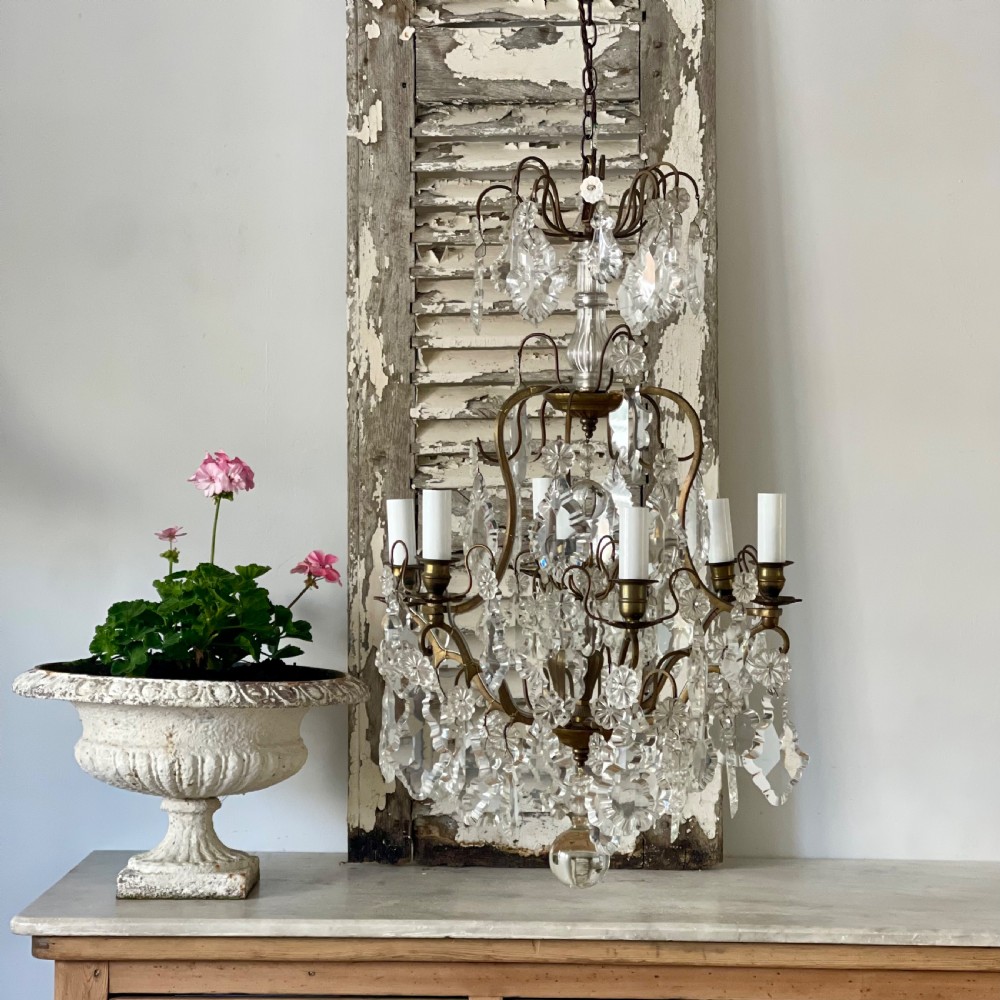Antique French crystal cage chandelier View III