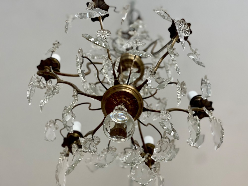 Antique French crystal cage chandelier View V