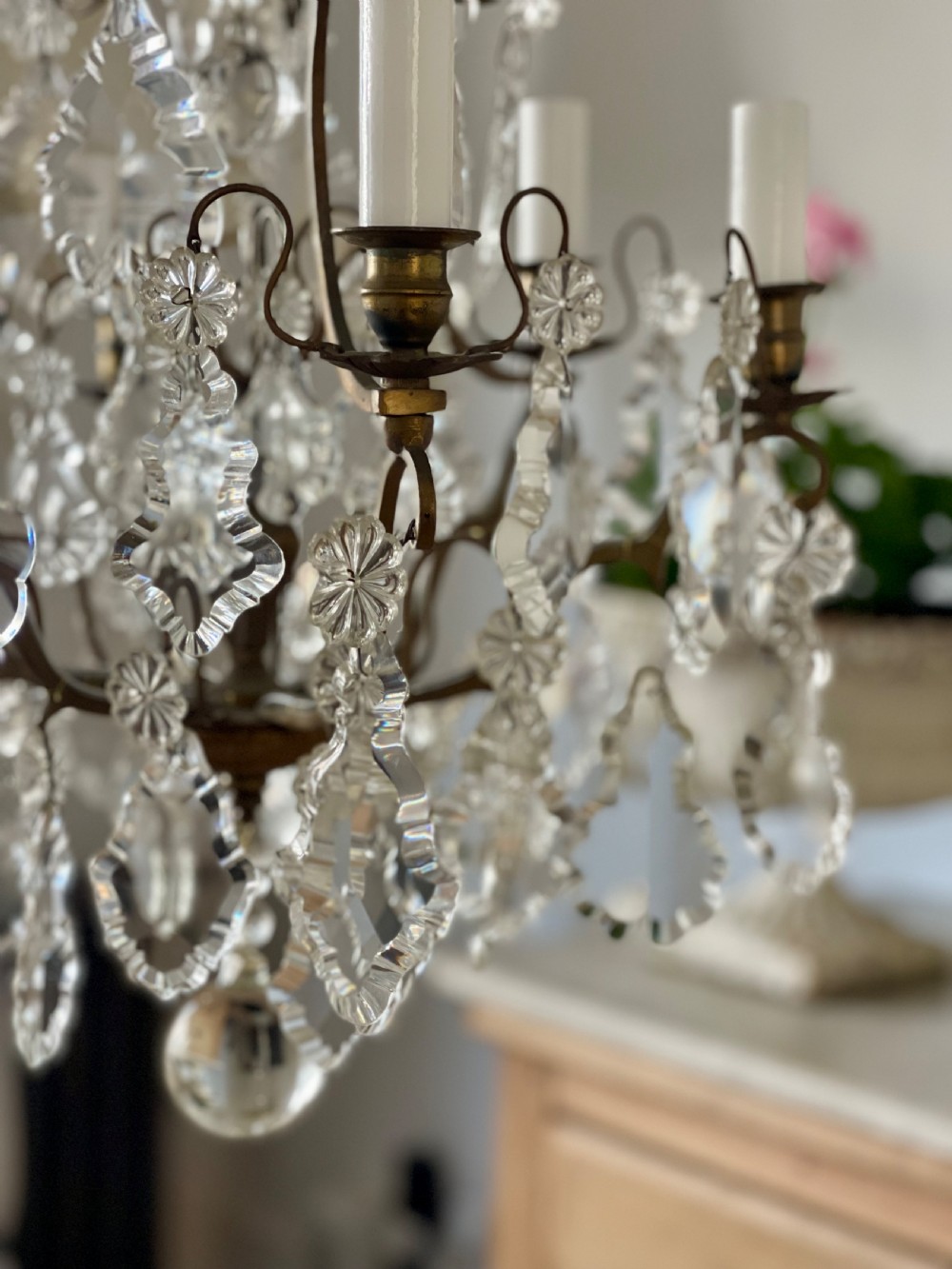 Antique French crystal cage chandelier View VIII