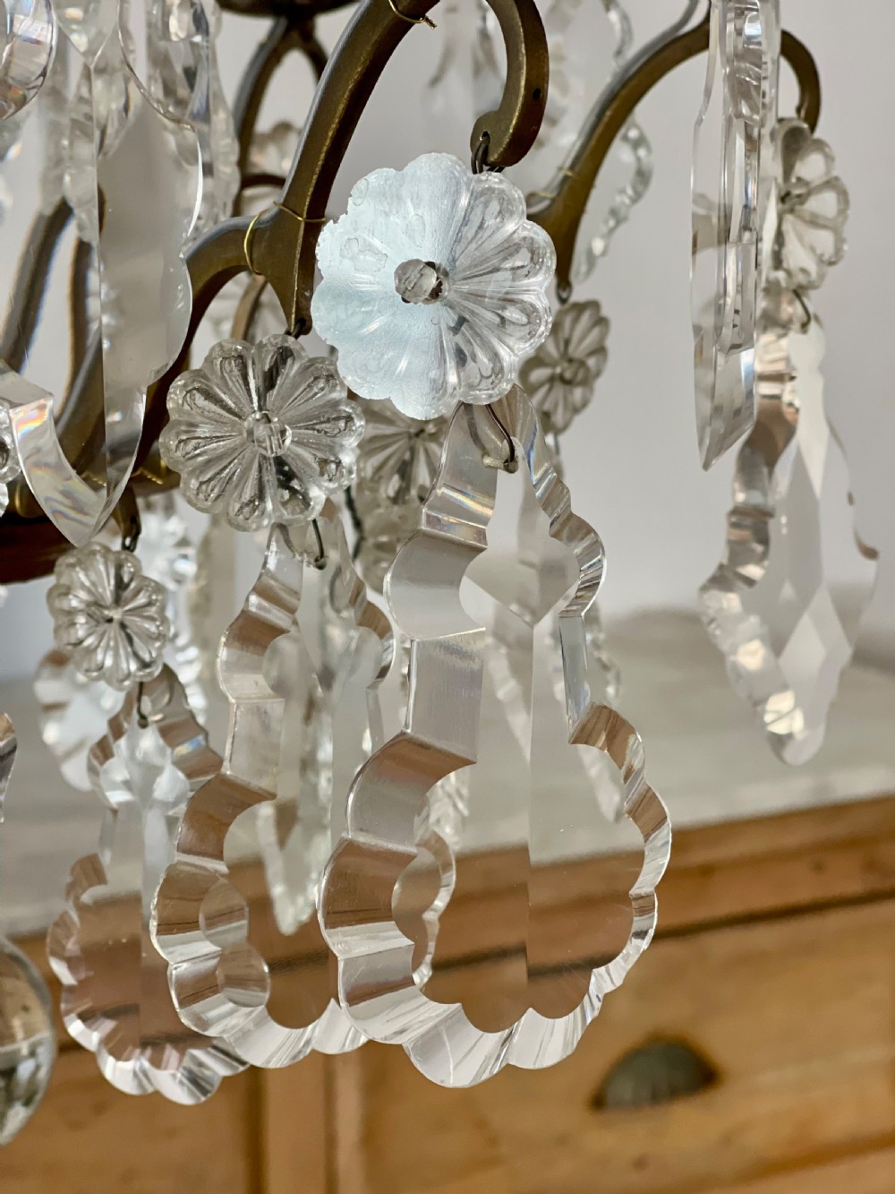 Antique French crystal cage chandelier View IX