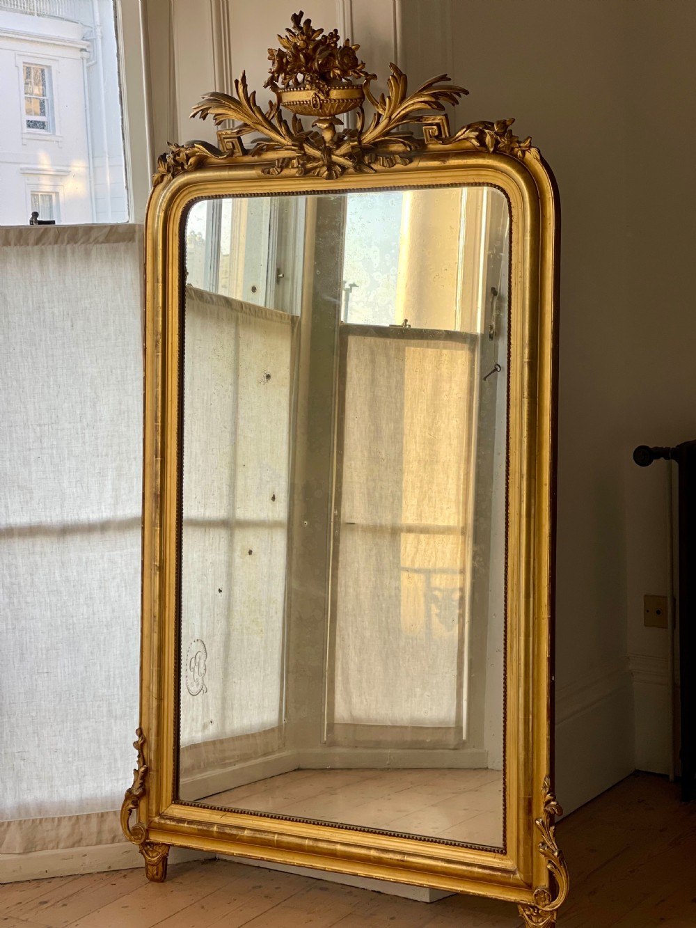 Large antique French gilt mirror - mercury glass
