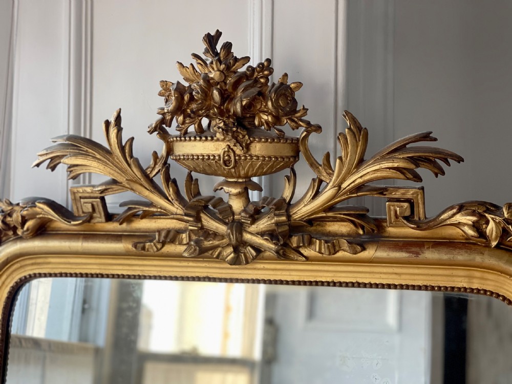 Large antique French gilt mirror - mercury glass View III