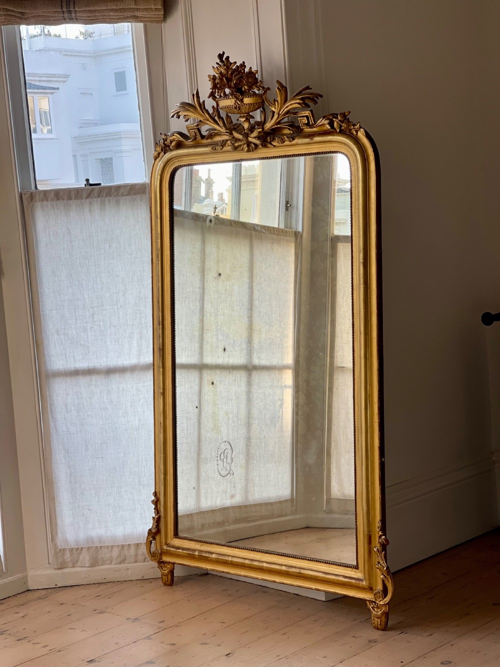 Large antique French gilt mirror - mercury glass View V