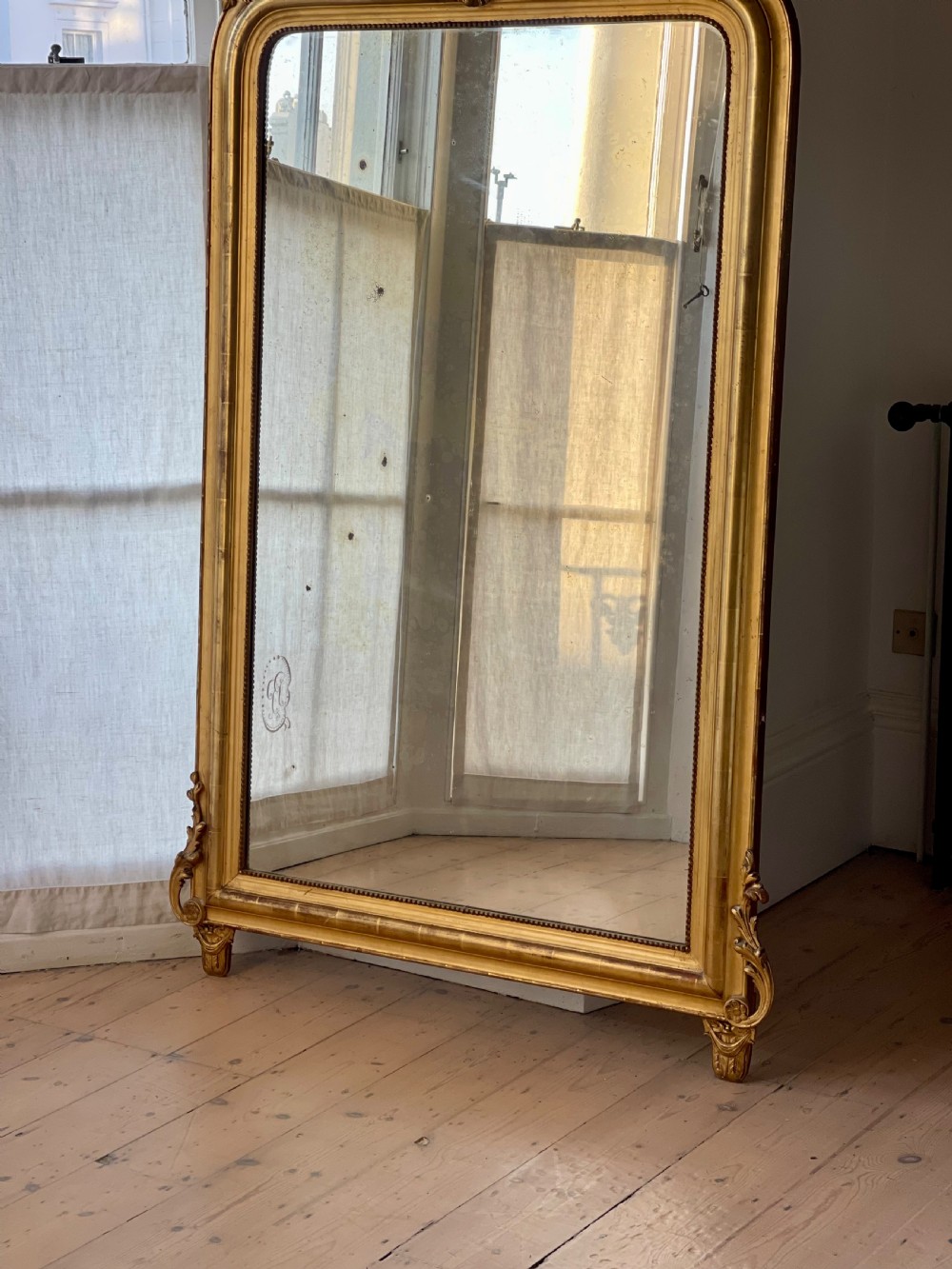 Large antique French gilt mirror - mercury glass View VI