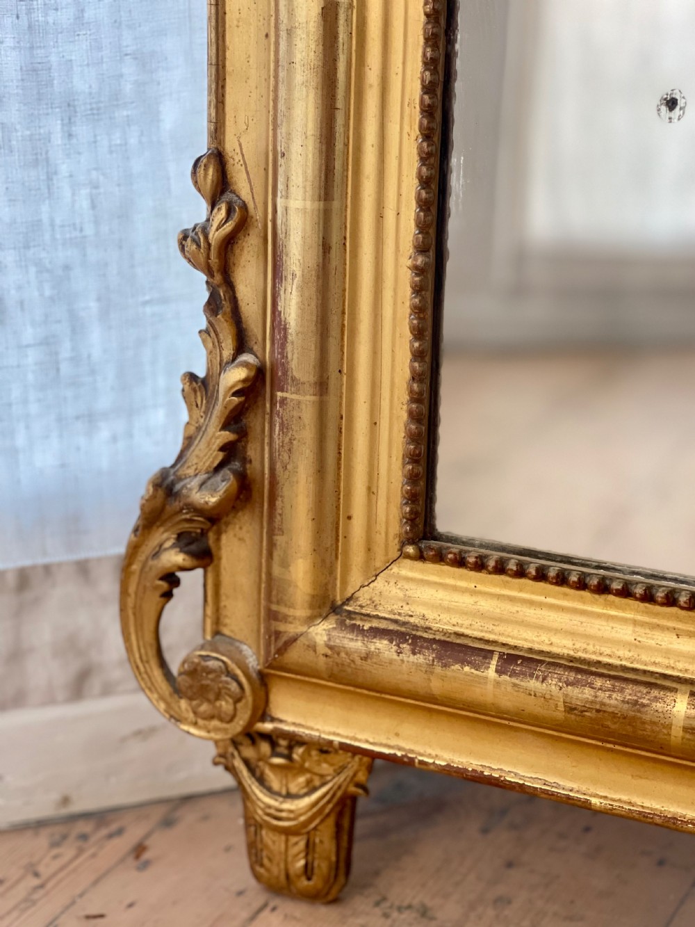 Large antique French gilt mirror - mercury glass View IX