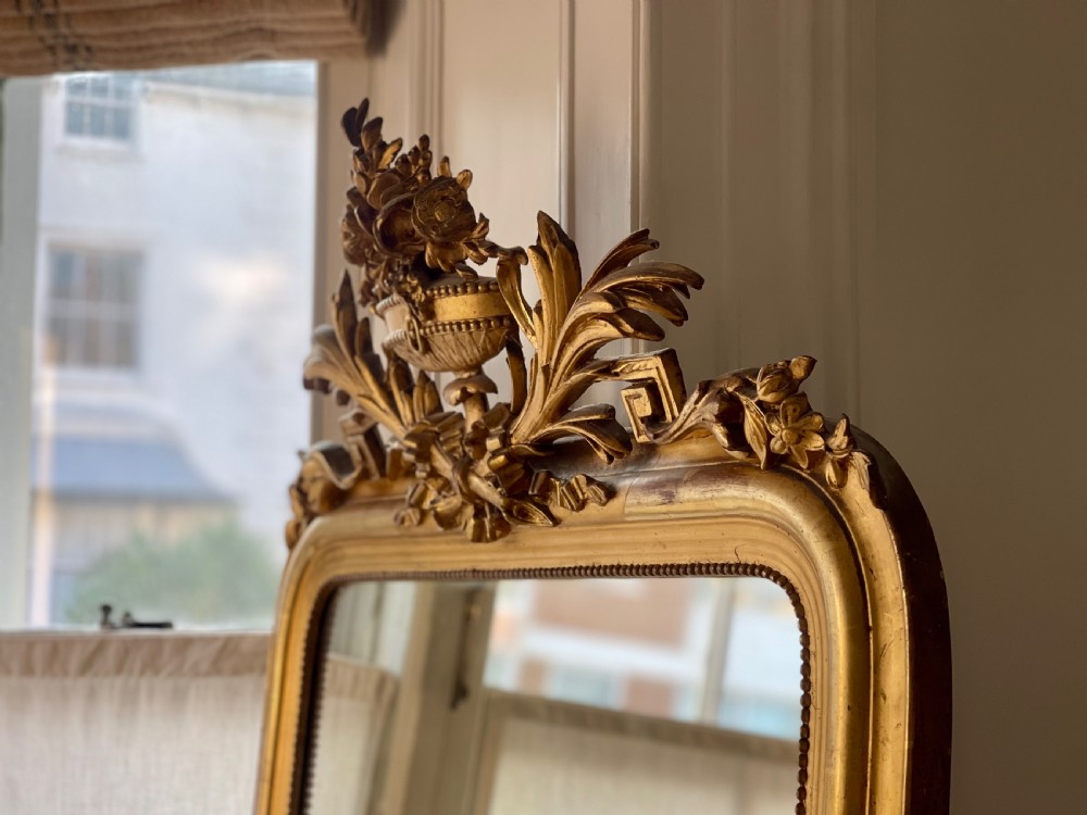 Large antique French gilt mirror - mercury glass View XI
