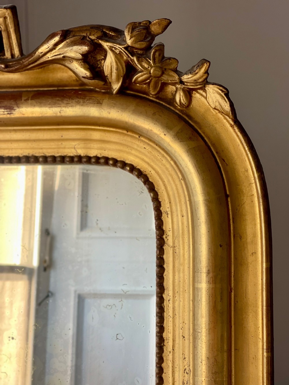 Large antique French gilt mirror - mercury glass View XIII