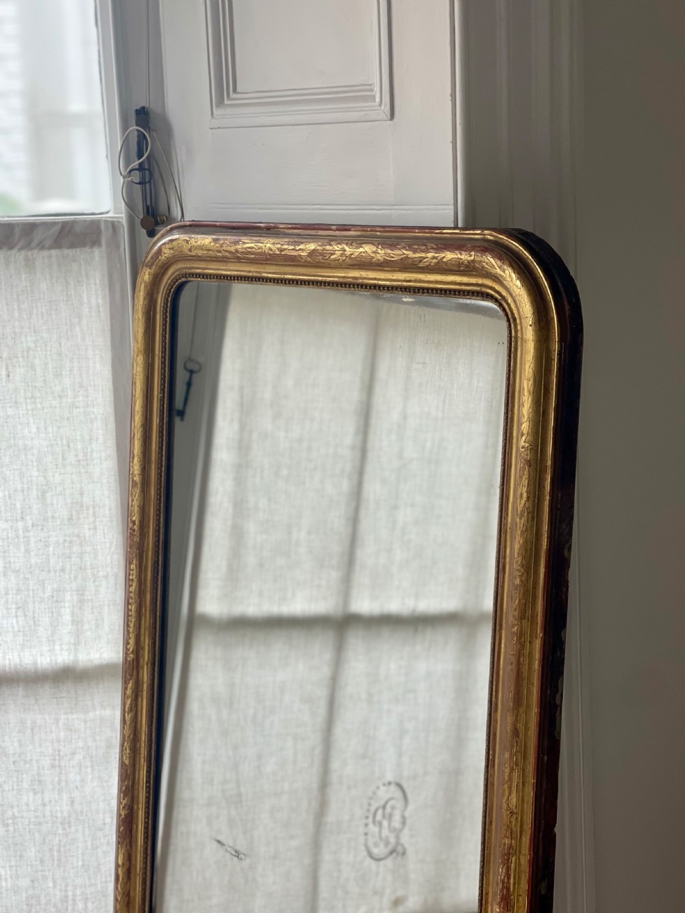 Antique French gilt Louis Philippe overmantel mirror c1800 - mercury glass View II
