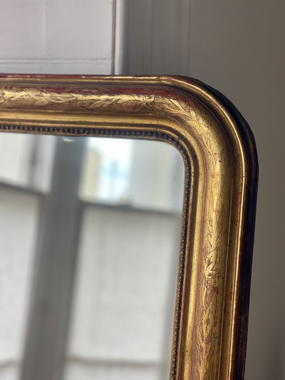 Antique French gilt Louis Philippe overmantel mirror c1800 - mercury glass View VI