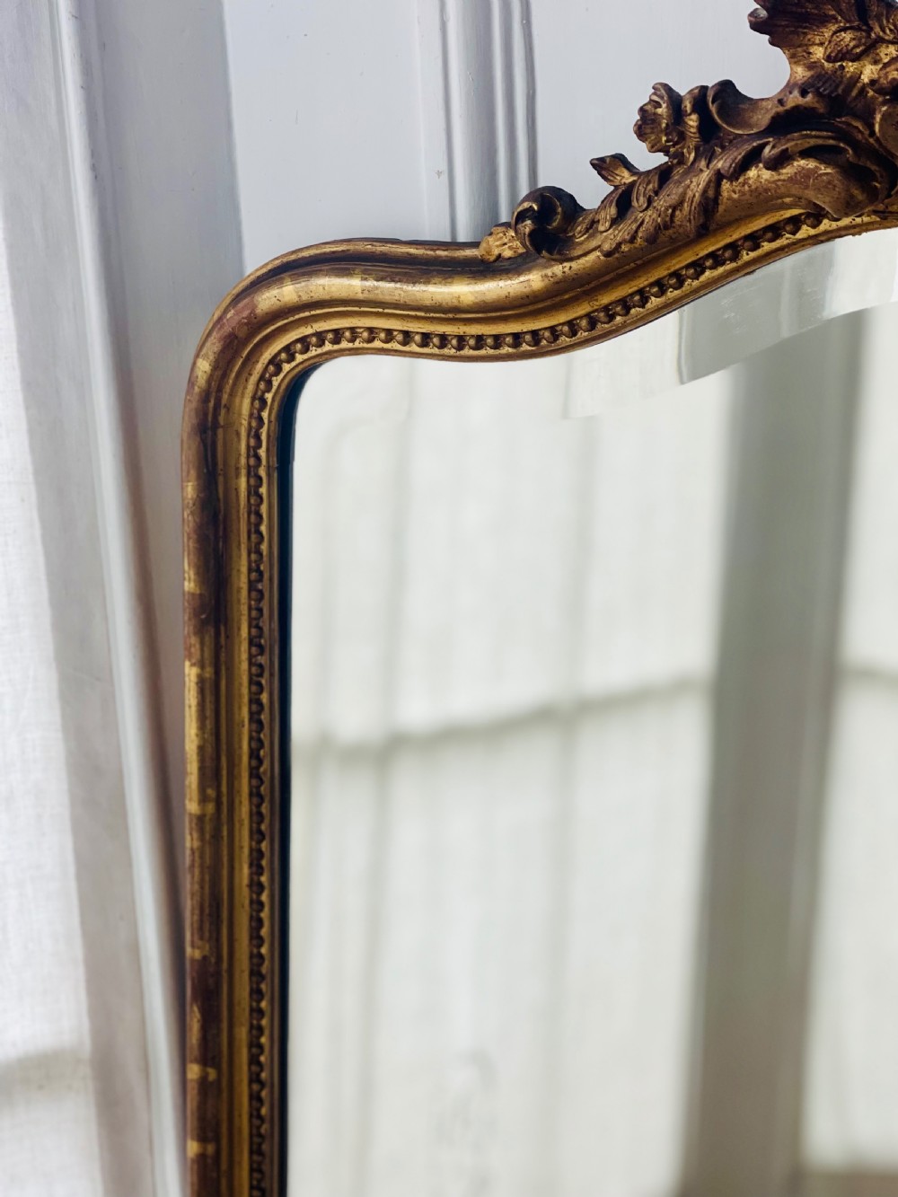 Antique French gilt Louis XV mirror - bevelled glass View X