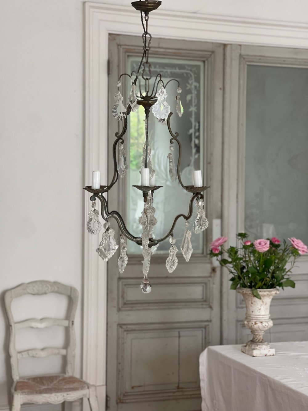 Antique French Crystal cage chandelier 