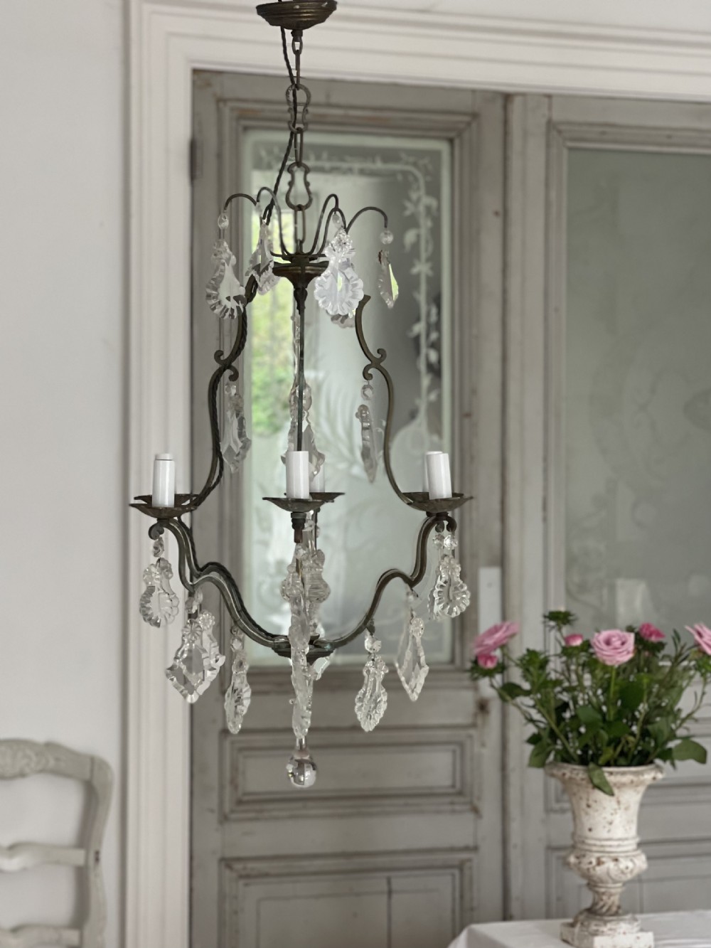 Antique French Crystal cage chandelier  View II