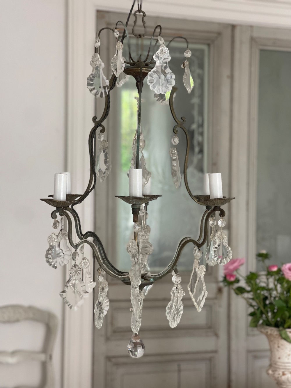 Antique French Crystal cage chandelier  View III