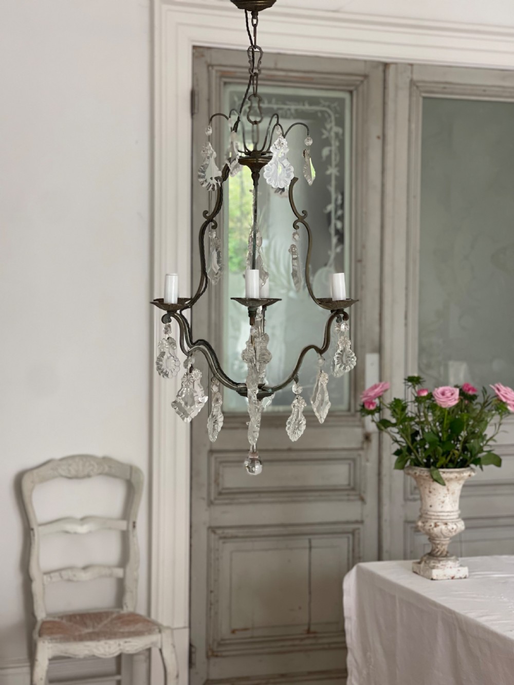 Antique French Crystal cage chandelier  View IV