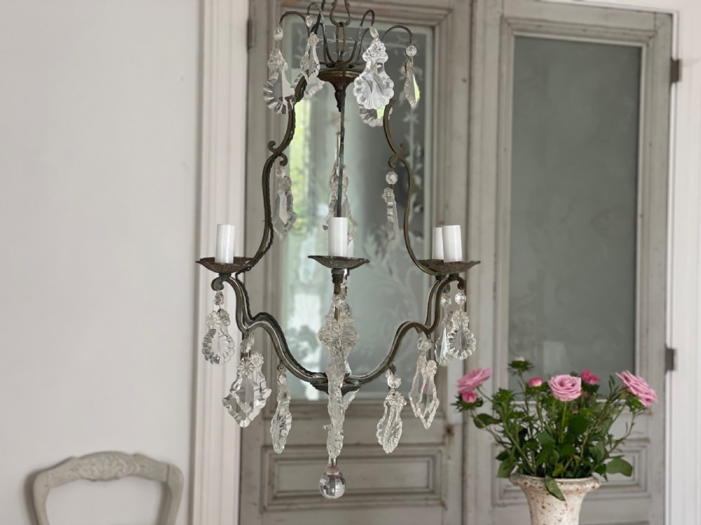 Antique French Crystal cage chandelier  View V