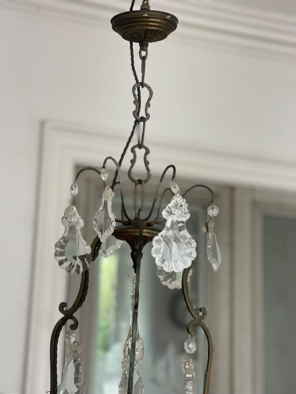 Antique French Crystal cage chandelier  View X