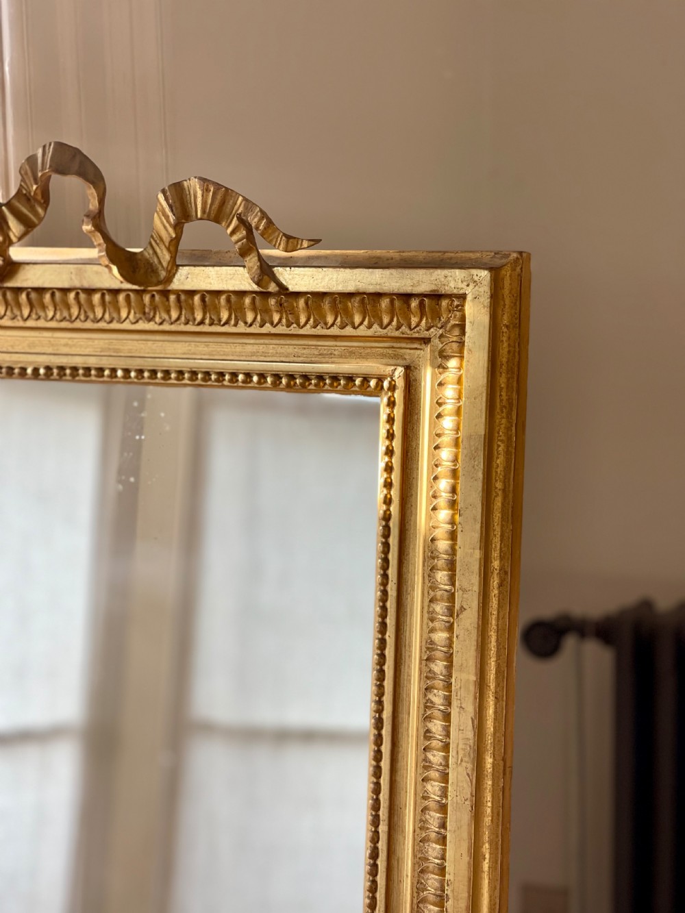Antique French gilt Louis XVI ribbon mirror View III