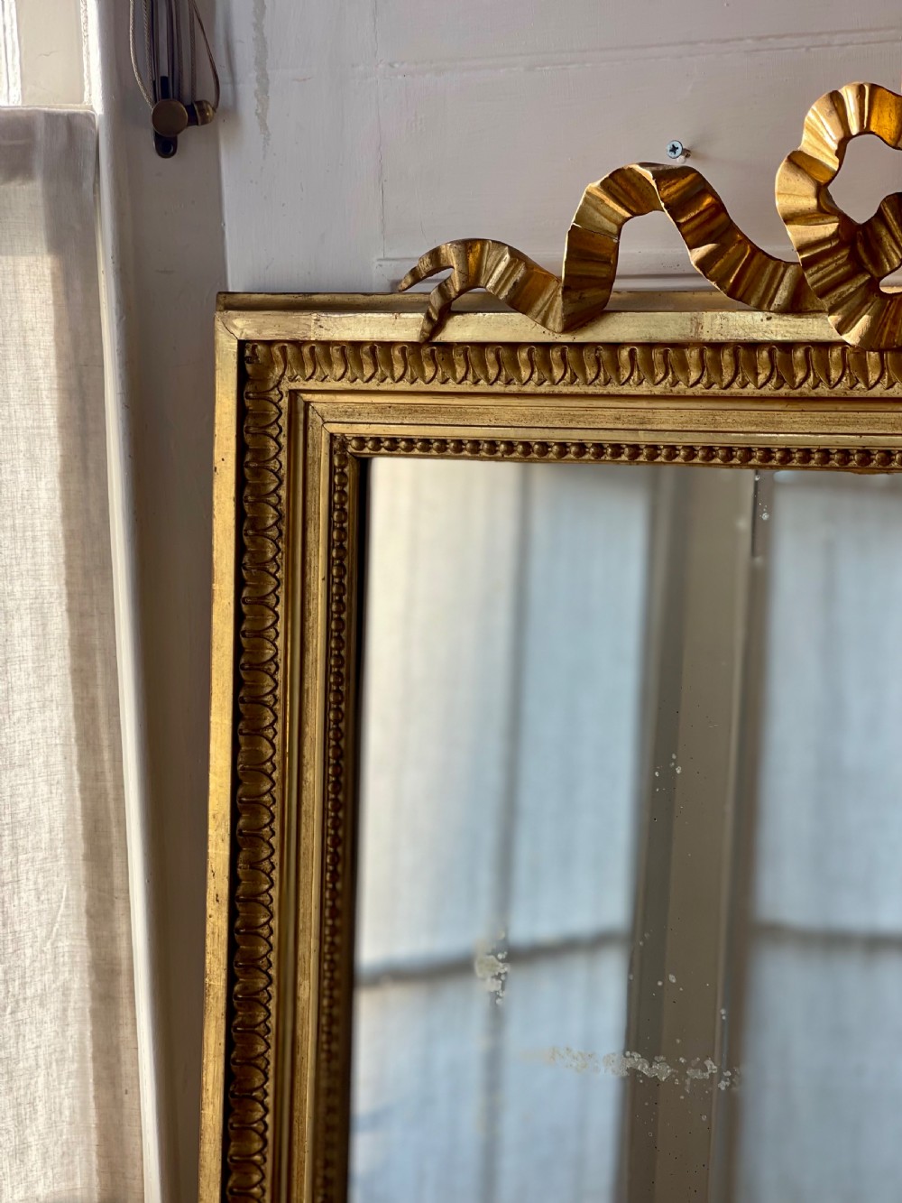 Antique French gilt Louis XVI ribbon mirror View IV