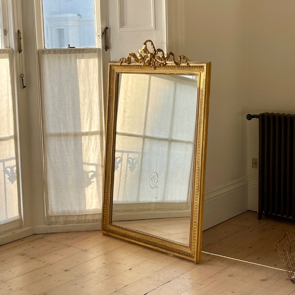 Antique French gilt Louis XVI ribbon mirror View VI