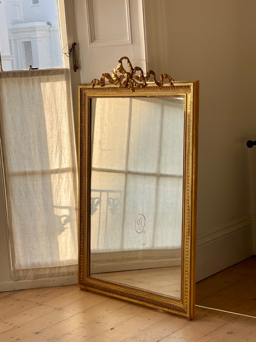 Antique French gilt Louis XVI ribbon mirror View VIII