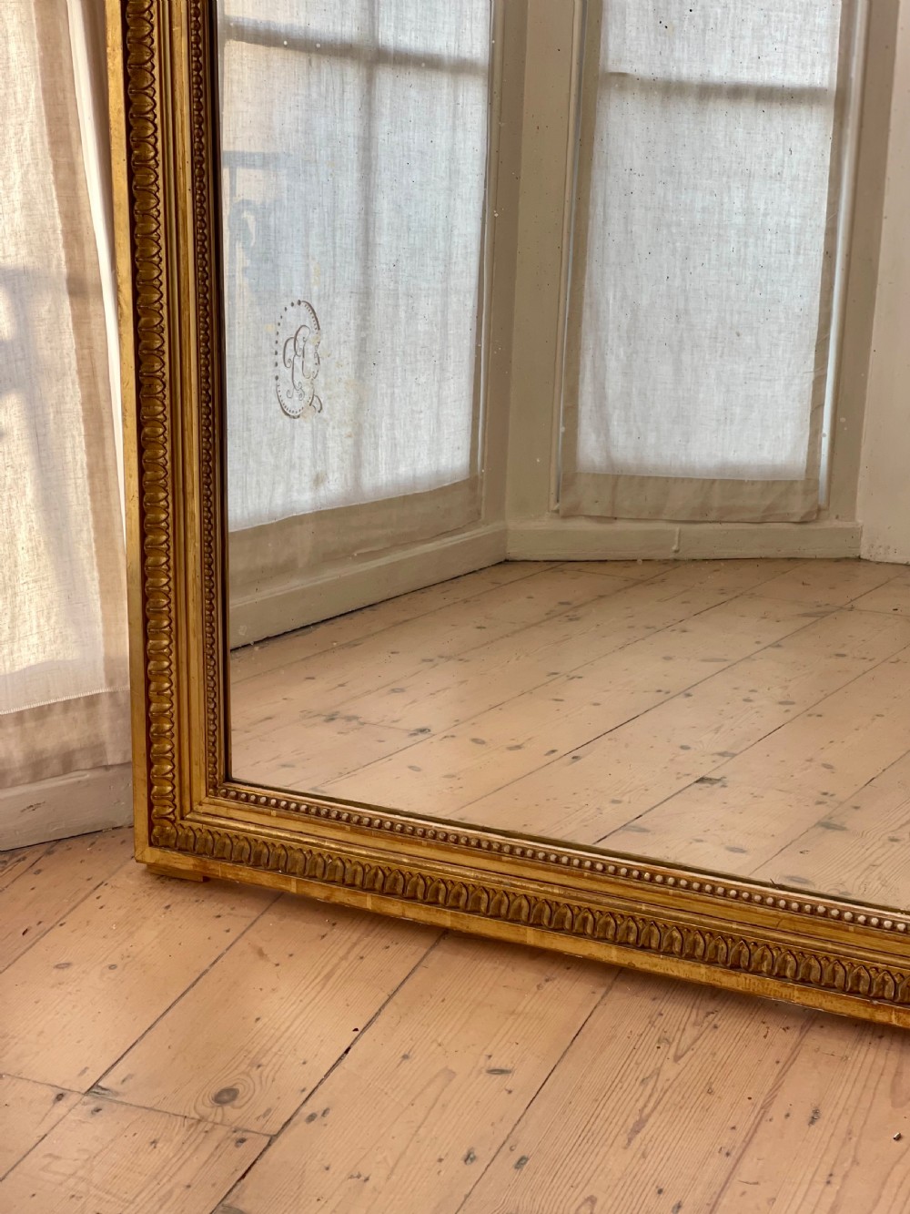 Antique French gilt Louis XVI ribbon mirror View IX