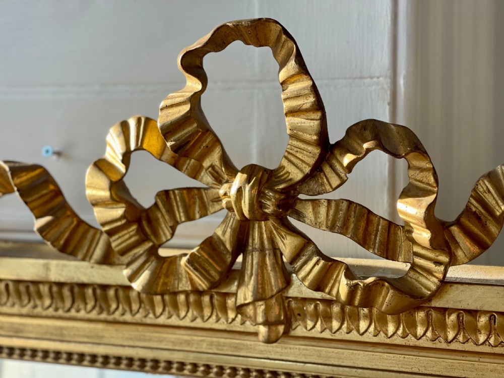 Antique French gilt Louis XVI ribbon mirror View XII