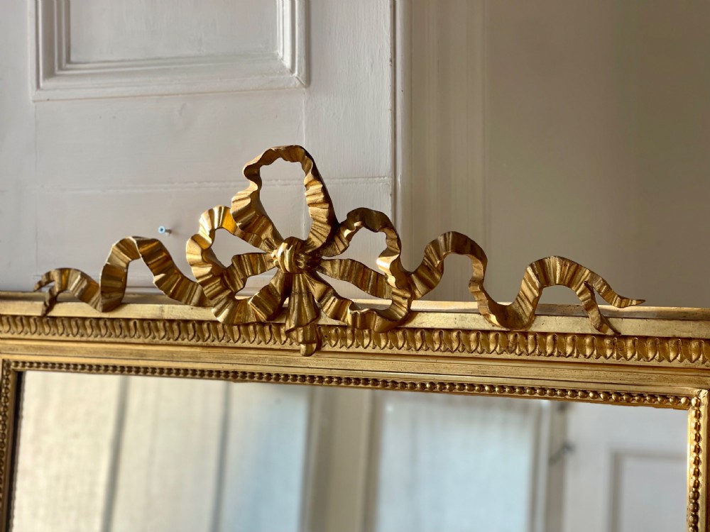 Antique French gilt Louis XVI ribbon mirror View XIII