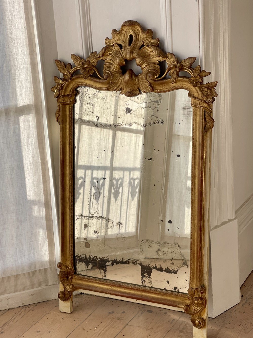 18th century French gilt wood marriage mirror