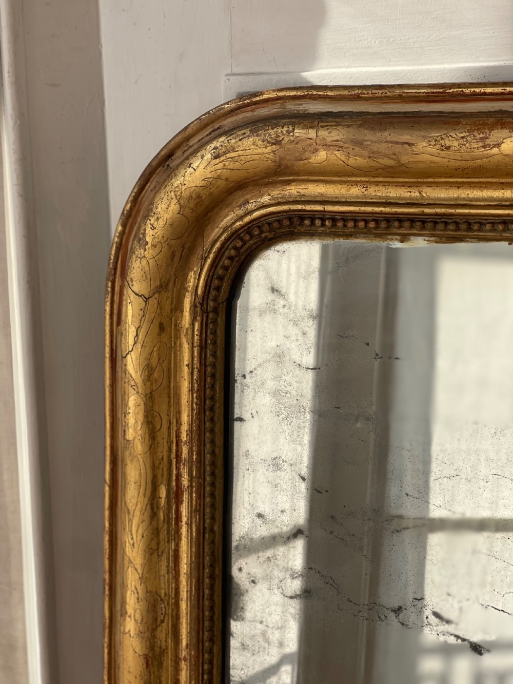 Antique French gilt Louis Philippe mirror - mercury glass View II