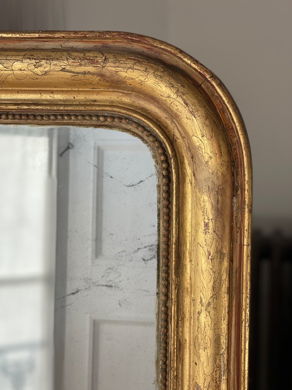 Antique French gilt Louis Philippe mirror - mercury glass View III