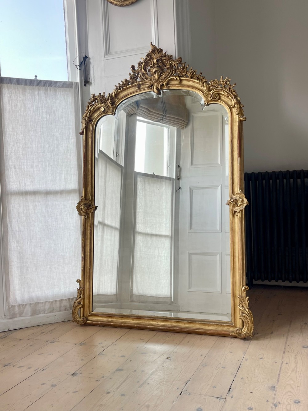 Large antique French gilt Louis XV mirror - bevelled glass 