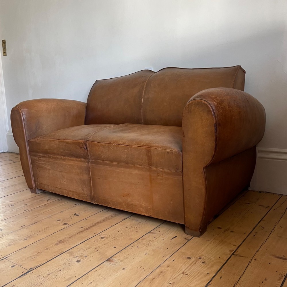 Antique French leather club sofa
