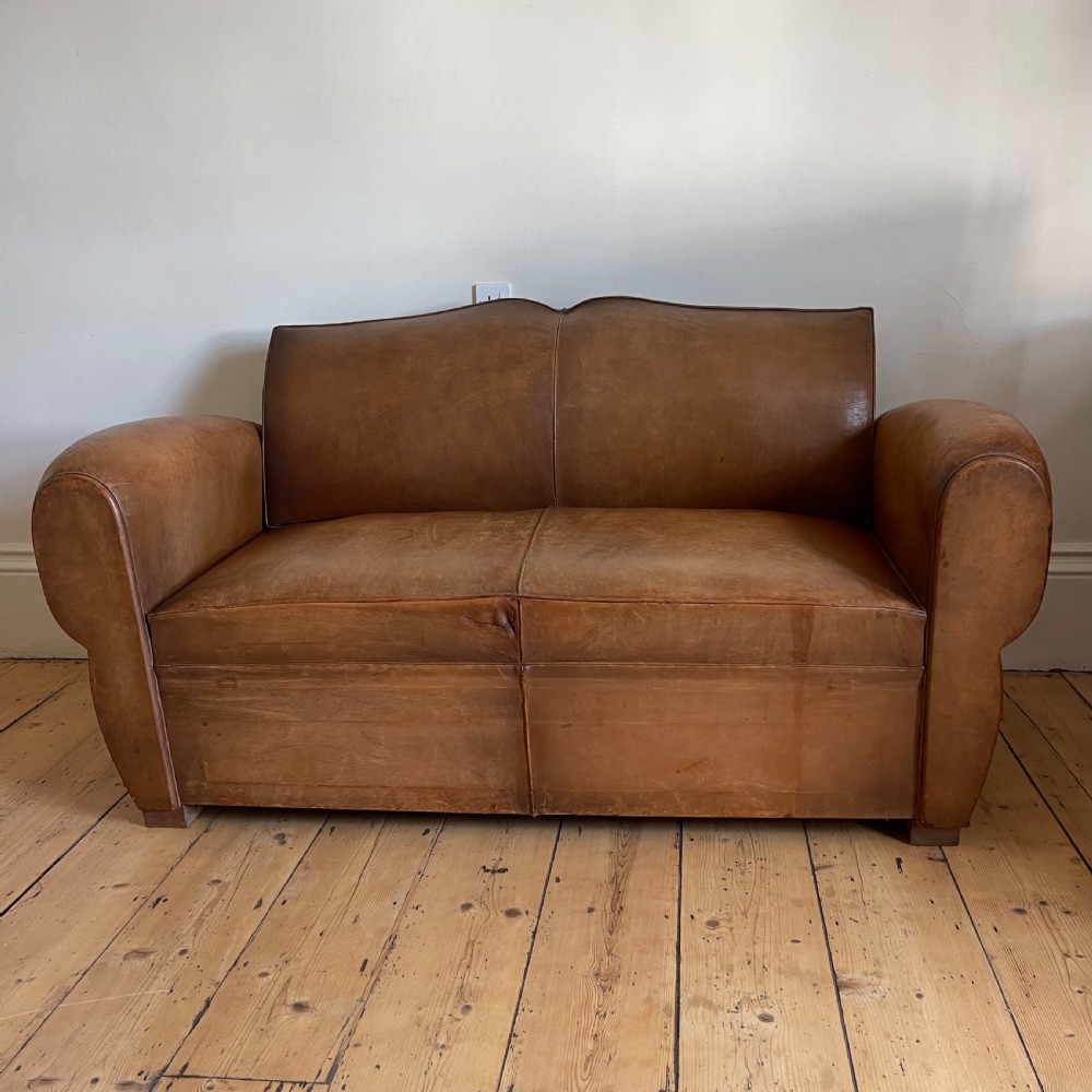Antique French leather club sofa View II