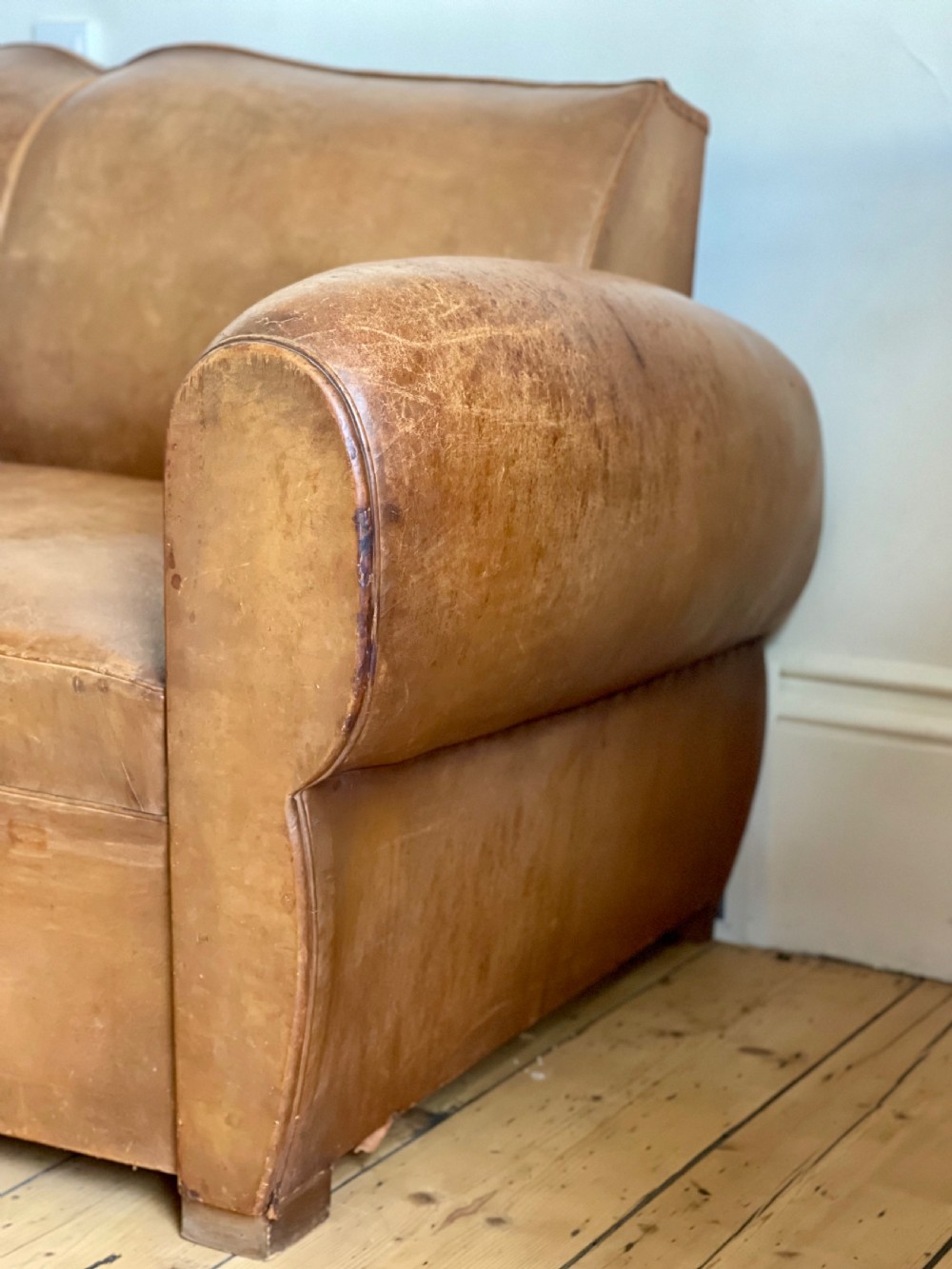 Antique French leather club sofa View III