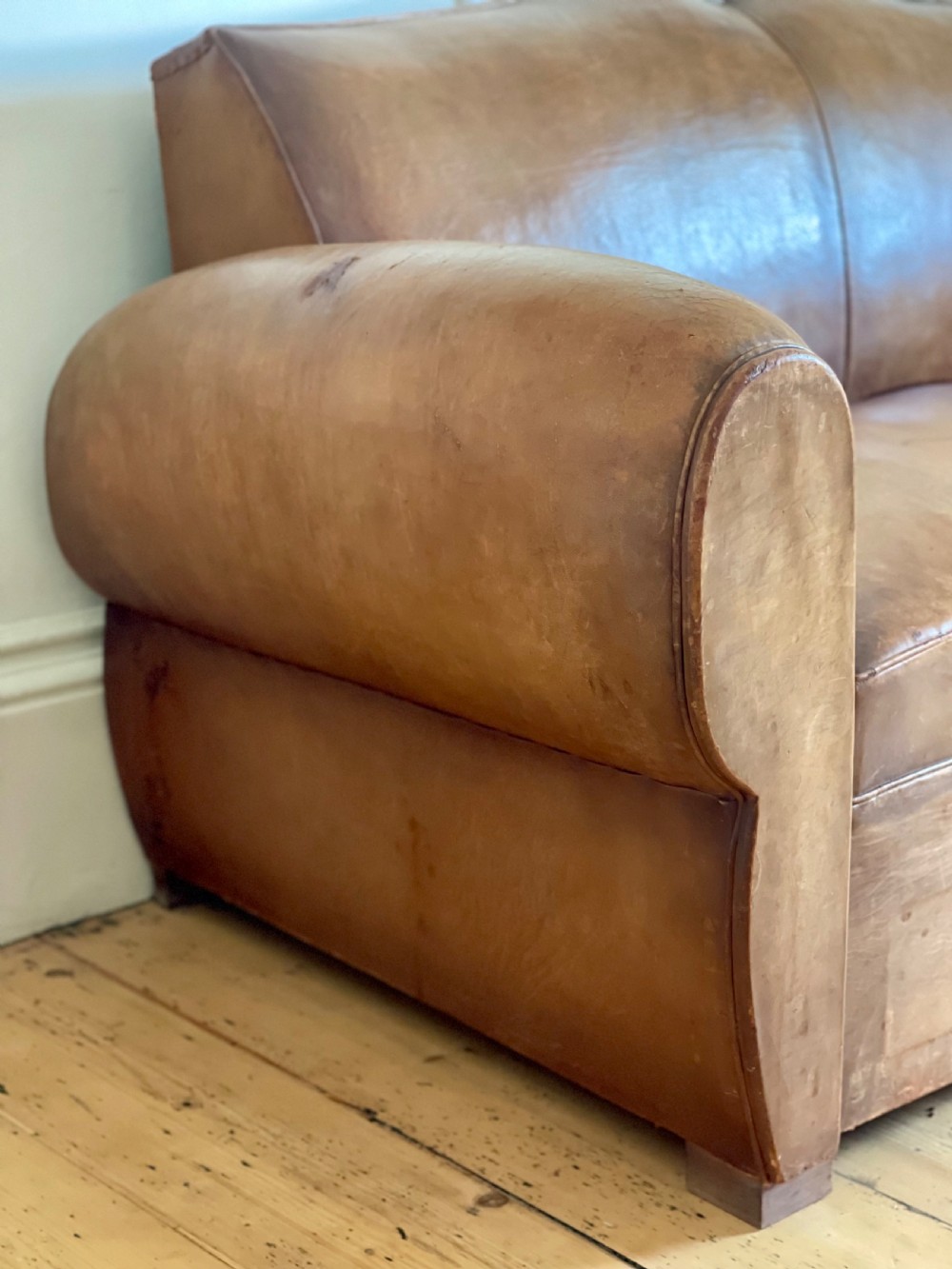 Antique French leather club sofa View IV