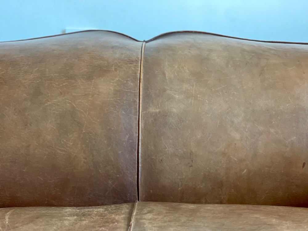 Antique French leather club sofa View V