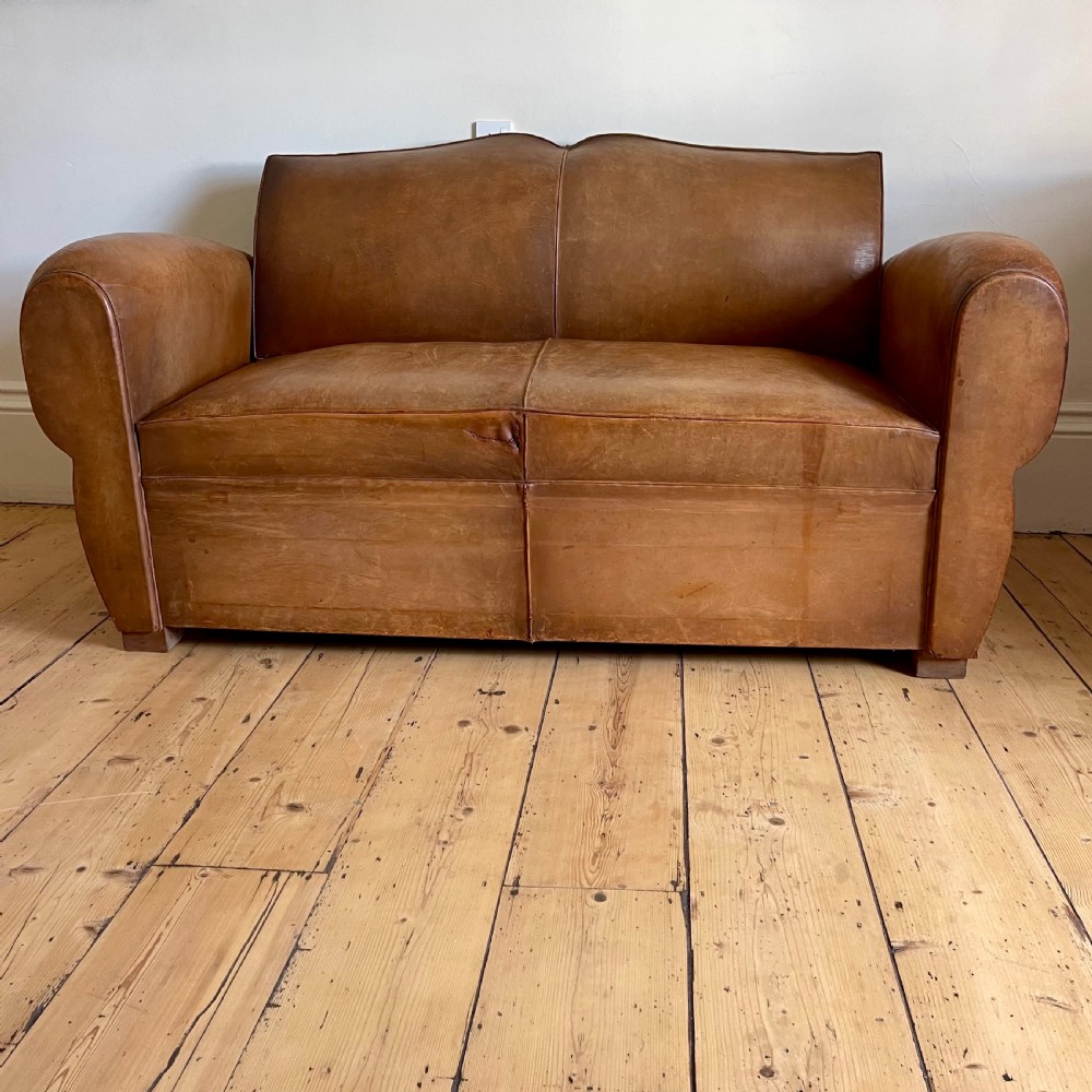Antique French leather club sofa View VI