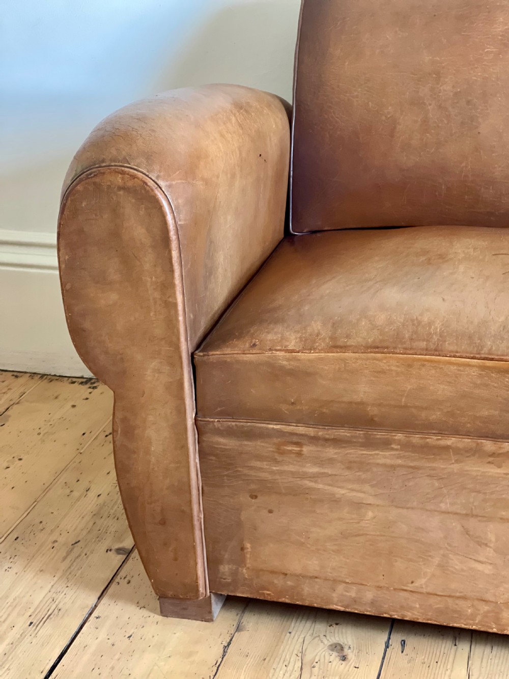 Antique French leather club sofa View VII