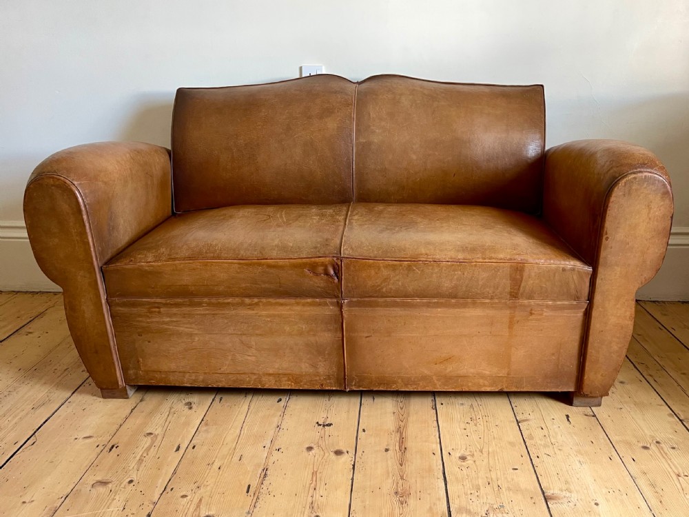 Antique French leather club sofa View VIII